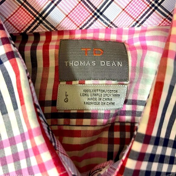 Men’s Large Thomas Dean Plaid Dress Shirt - Picture 6 of 9